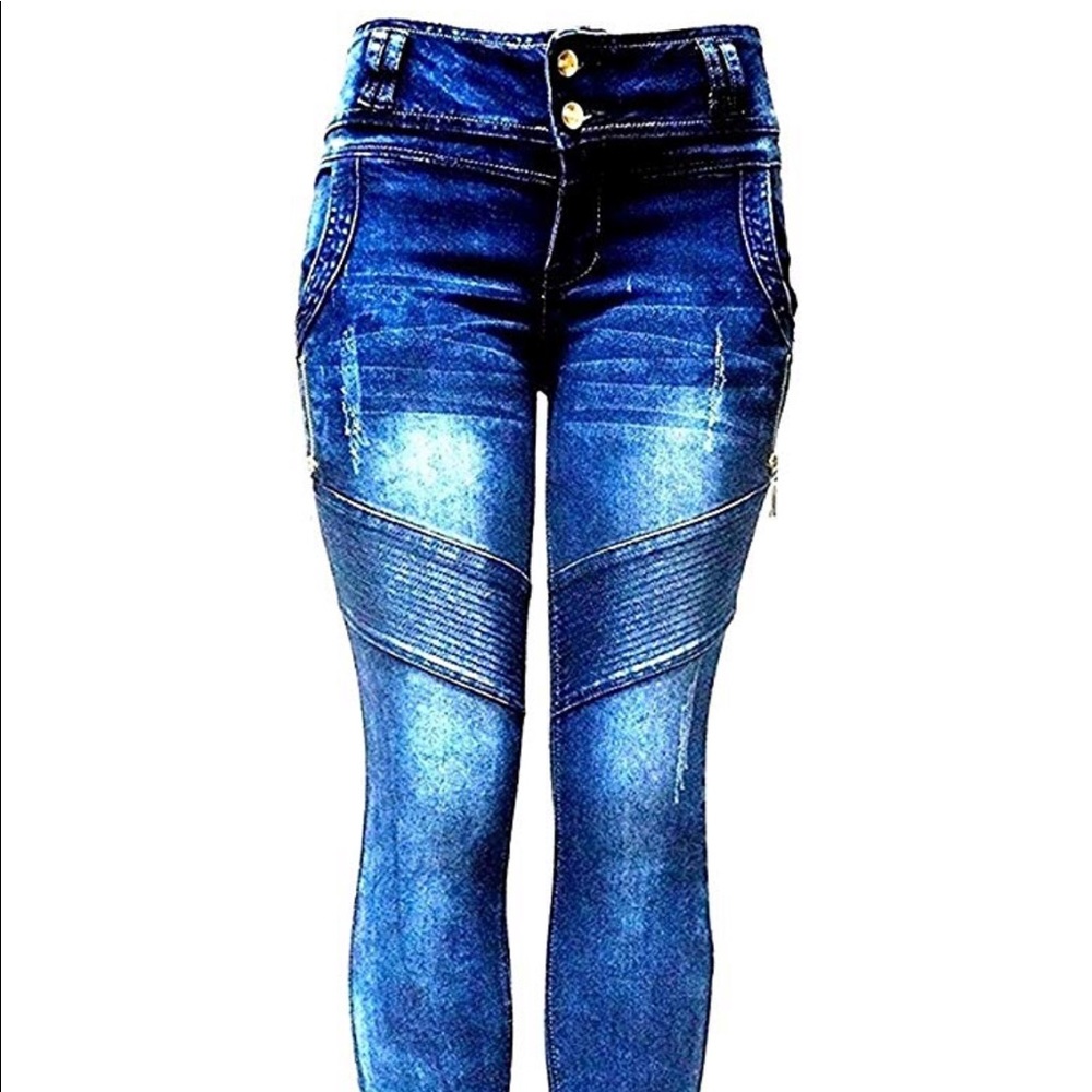 MB77 Ladies Premium Womens Moto Biker Skinny Jeans